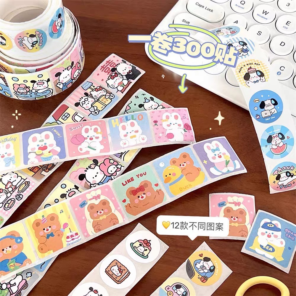 Set 50 miếng dán hoạt hình ngộ nghĩnh, tem dán sticker thank you gói hàng, quà tặng