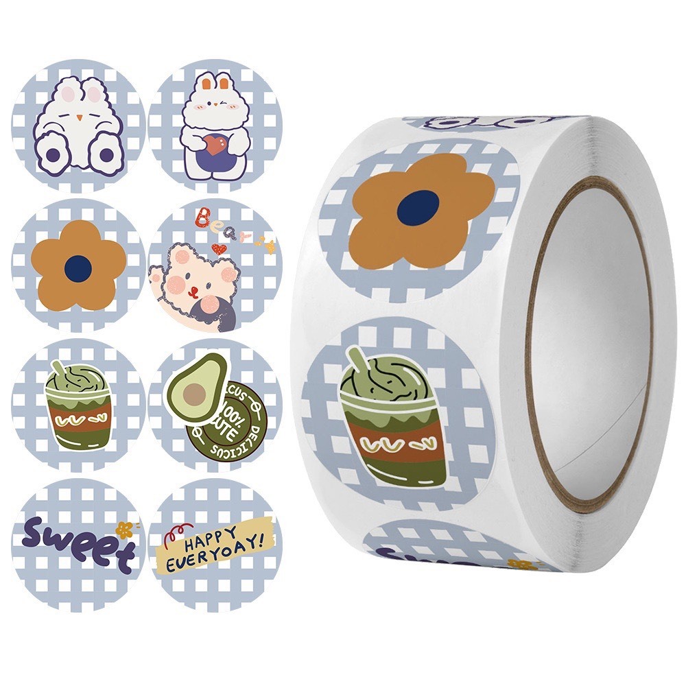 Set 50 miếng dán hoạt hình ngộ nghĩnh, tem dán sticker thank you gói hàng, quà tặng