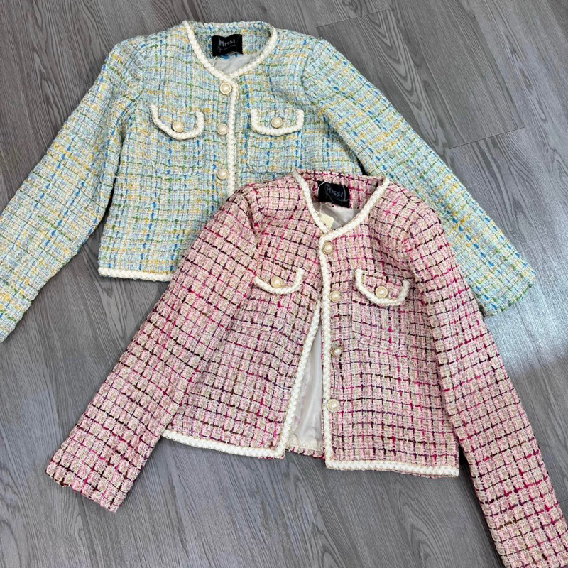 Áo khoác dạ tweet ánh nhũ 2 màu có đệm vai siêu xinh Honeybee HN-16