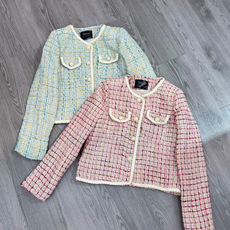 Áo khoác dạ tweet ánh nhũ 2 màu có đệm vai siêu xinh Honeybee HN-16