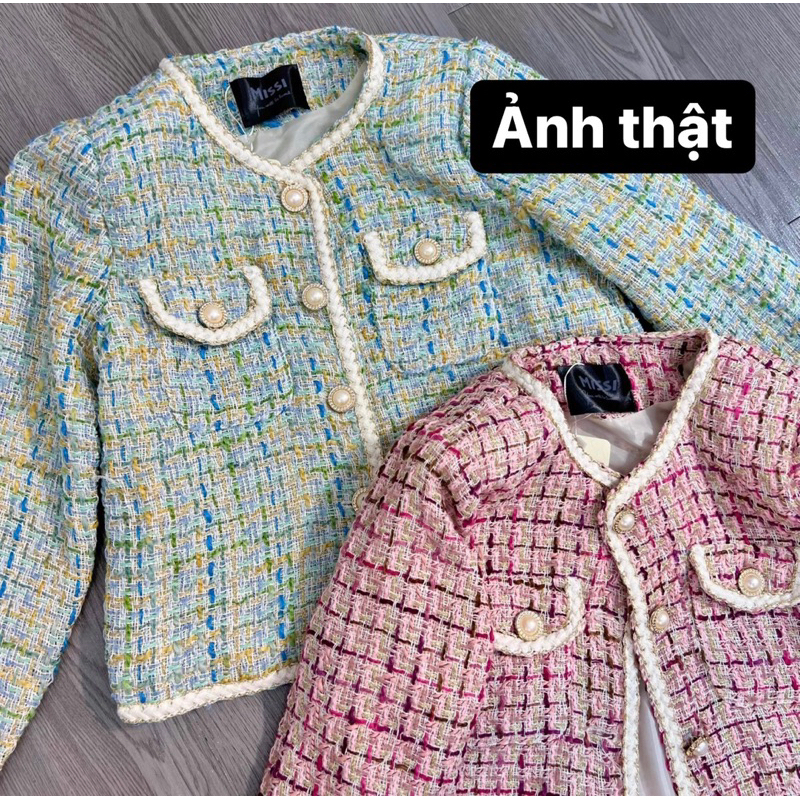 Áo khoác dạ tweet ánh nhũ 2 màu có đệm vai siêu xinh Honeybee HN-16