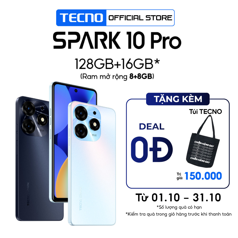 [TẶNG TÚI TECNO] Điện thoại Tecno SPARK 10 Pro 8GB/128GB - Helio G88 | 5000 mAh | Sạc nhanh 18W