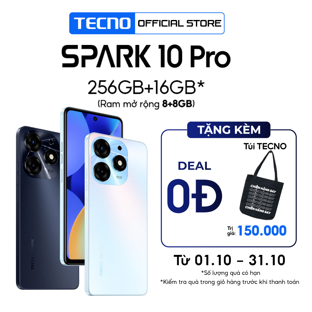 [TẶNG TÚI TECNO] Điện thoại Tecno SPARK 10 Pro 8GB/256GB - Helio G88 | 5000 mAh | Sạc nhanh 18W
