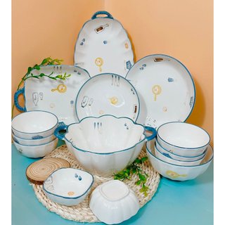 Tách Lẻ Bộ Bát Đĩa Sứ Họa Tiết Bếp Dễ Thương Men Sáng Đep Dày Dặn An Toàn Sức Khỏe Gosumi HTB01