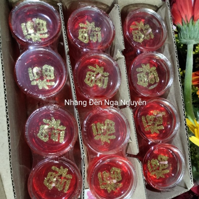 Đèn cầy ly rượu bầu màu đỏ, vàng