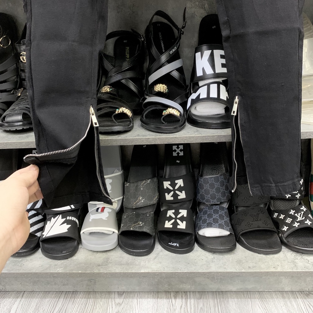 Quần jean bò nam slimfit Amiri đen gối rách xước vá vải nhăn phối khoá zip ống chân phong cách streetwear hot trend 2023