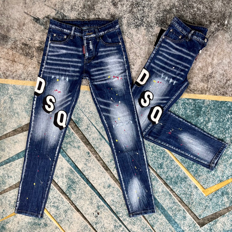 Quần Jeans Nam Dsq2 Xanh Vảy Sơn Thêu Chữ DSQ Đùi - Quần Bò Nam Chất liệu Dehim Cao Cấp Siêu Hottrend 2023