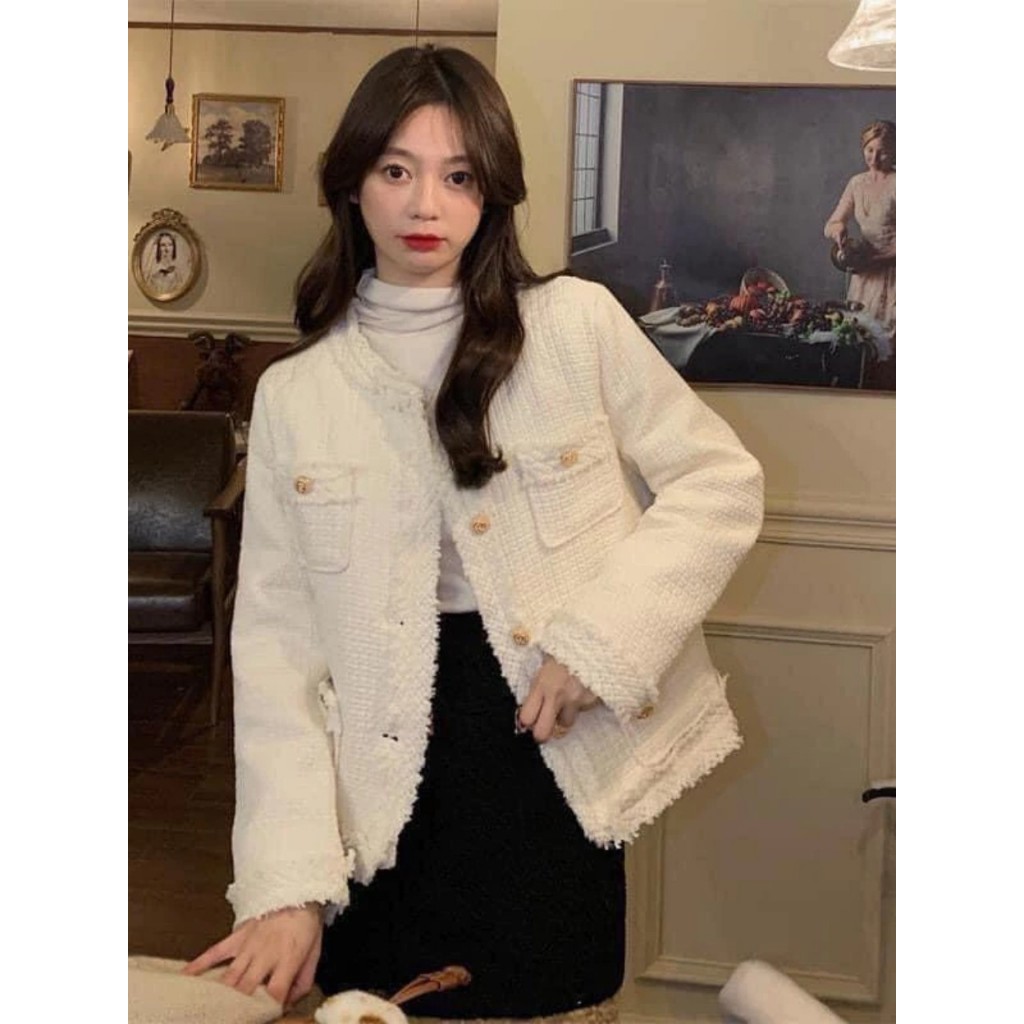 Áo dạ tweed hai lớp trắng kem - Springgirl - Aodatuarua931_P12K8
