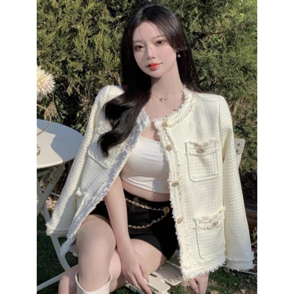 Áo dạ tweed hai lớp trắng kem - Springgirl - Aodatuarua931_P12K8