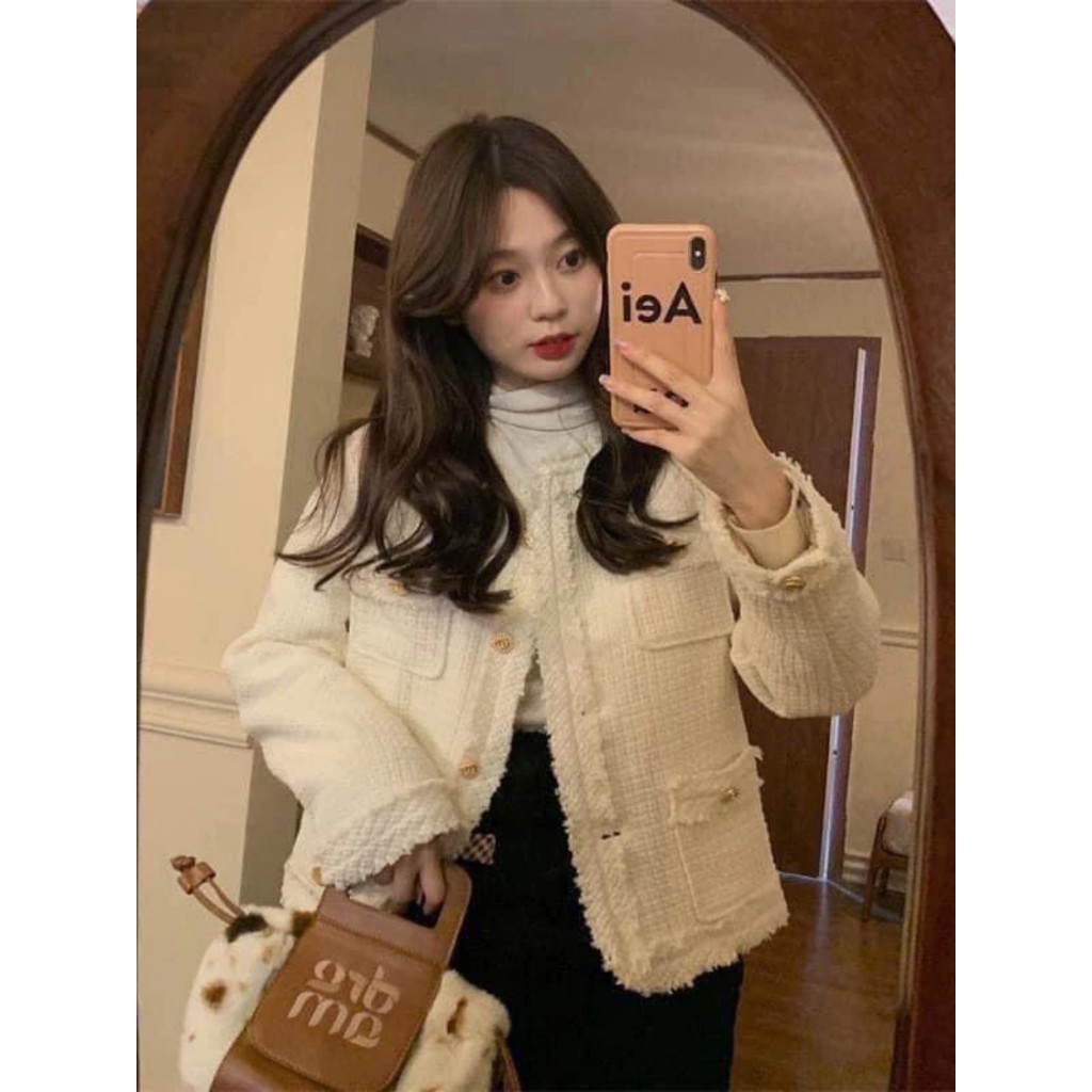 Áo dạ tweed hai lớp trắng kem - Springgirl - Aodatuarua931_P12K8