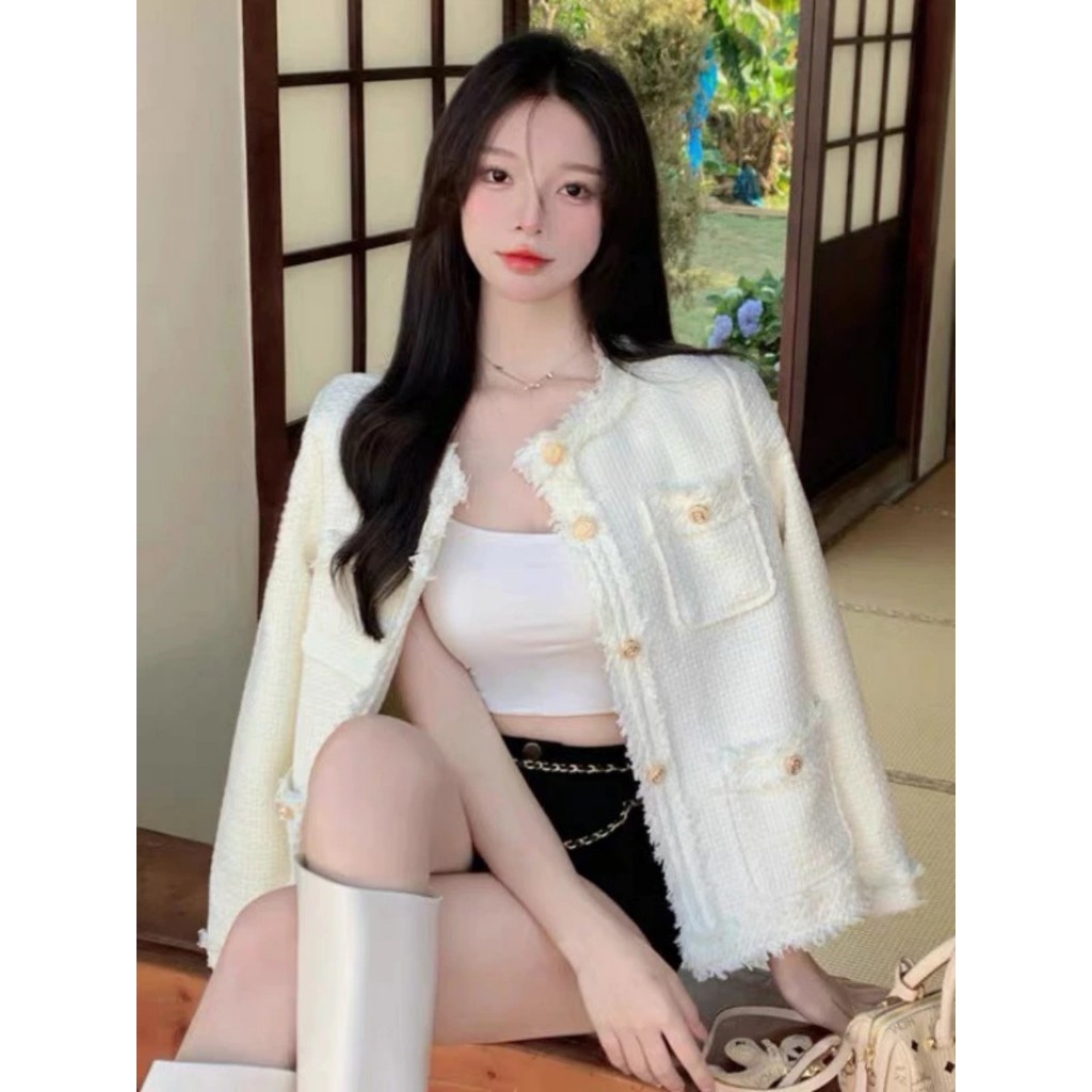 Áo dạ tweed hai lớp trắng kem - Springgirl - Aodatuarua931_P12K8