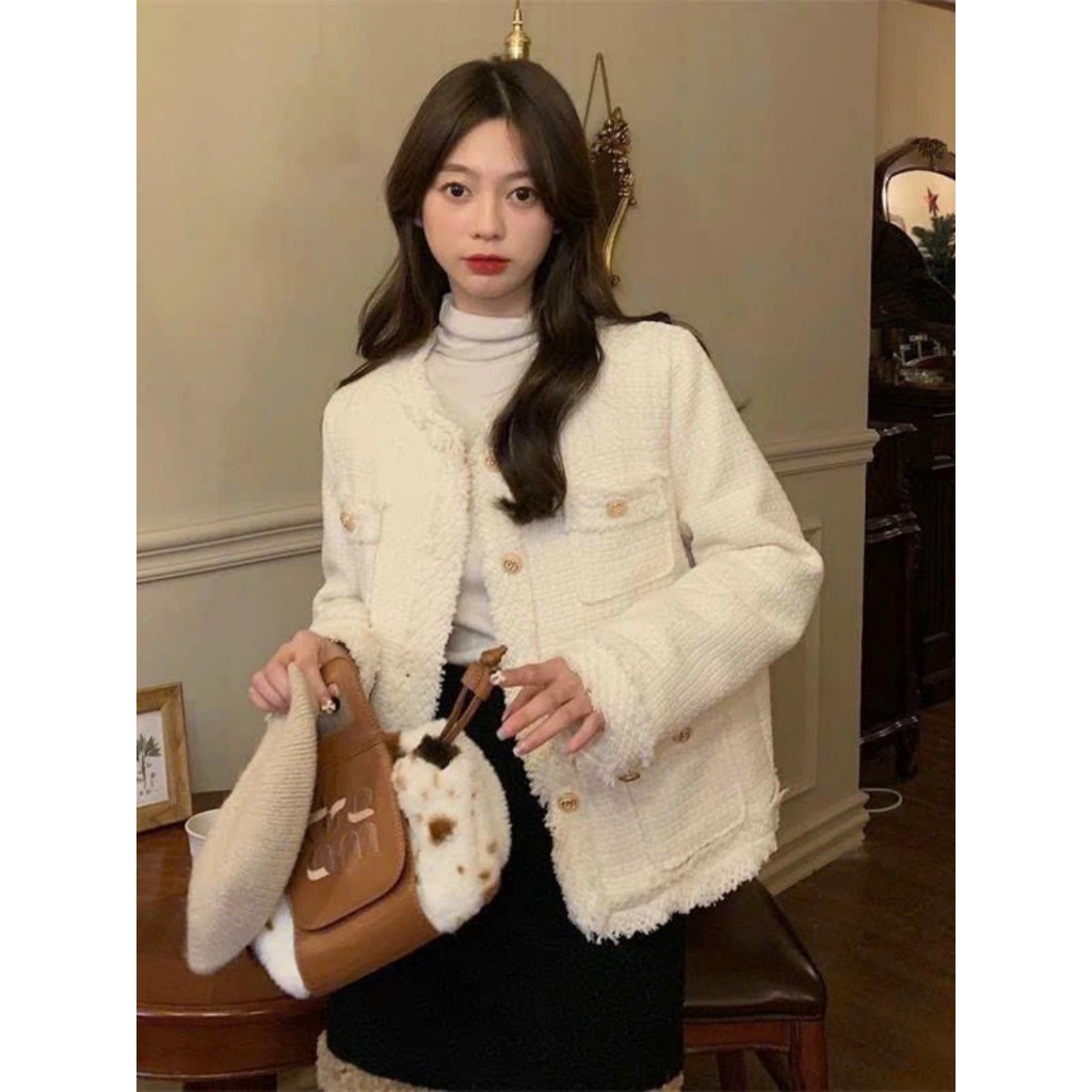 Áo dạ tweed hai lớp trắng kem - Springgirl - Aodatuarua931_P12K8