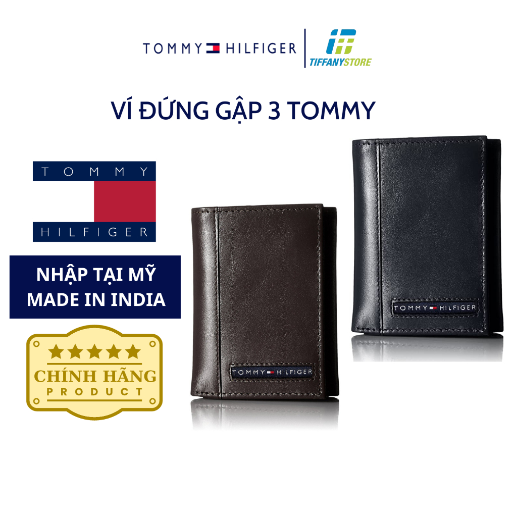 Ví nam Tommy Hilfiger Mens Cambridge Trifold Wallet Brown 5676, Ví đứng gập ba - Hàng chính hãng - Nhập tại Mỹ