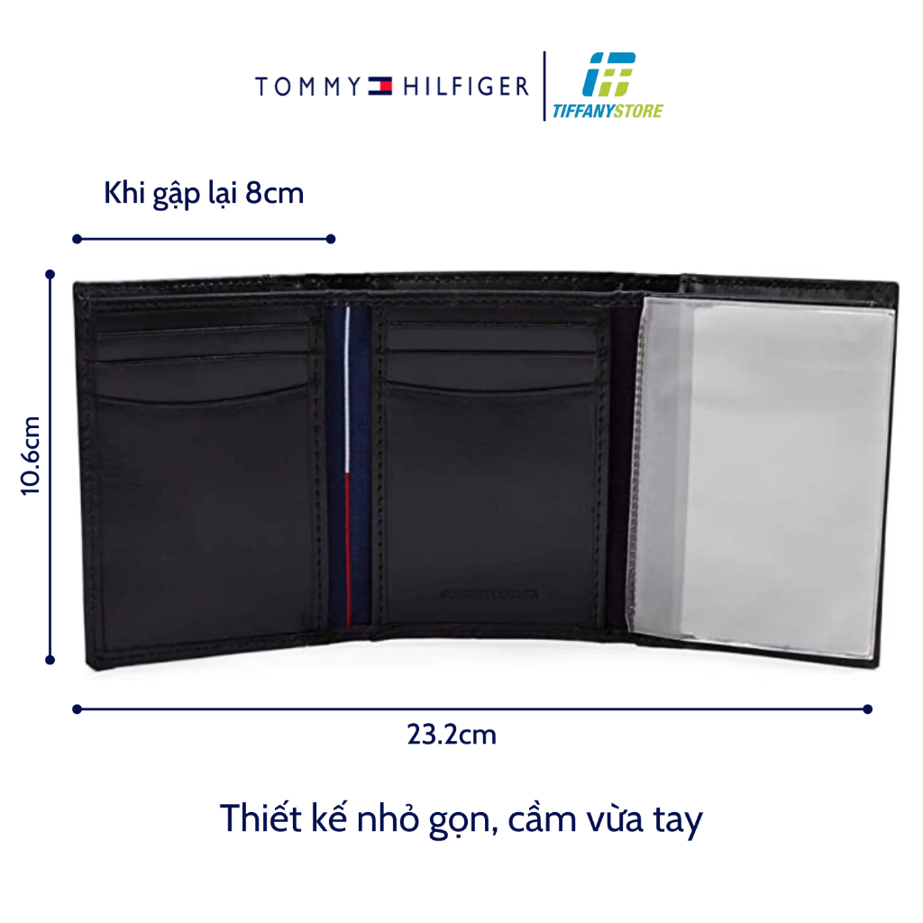 Ví nam Tommy Hilfiger Mens Cambridge Trifold Wallet Brown 5676, Ví đứng gập ba - Hàng chính hãng - Nhập tại Mỹ