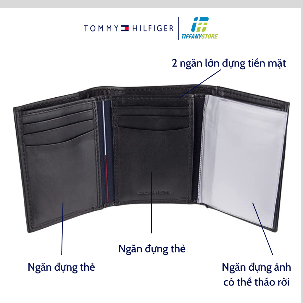 Ví nam Tommy Hilfiger Mens Cambridge Trifold Wallet Brown 5676, Ví đứng gập ba - Hàng chính hãng - Nhập tại Mỹ