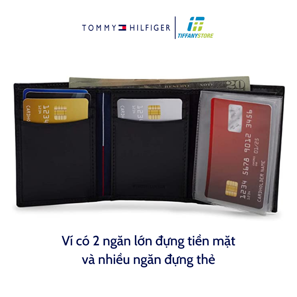 Ví nam Tommy Hilfiger Mens Cambridge Trifold Wallet Brown 5676, Ví đứng gập ba - Hàng chính hãng - Nhập tại Mỹ