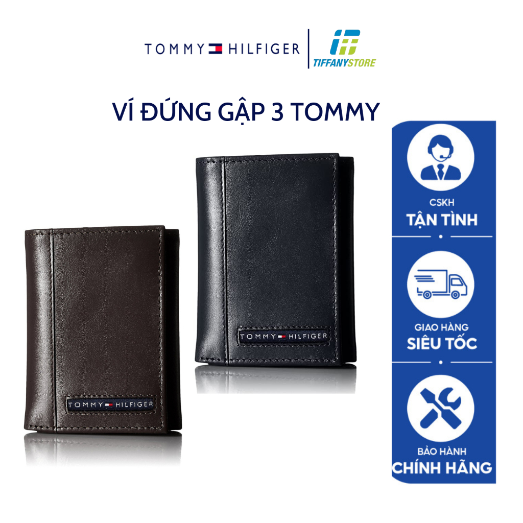 Ví nam Tommy Hilfiger Mens Cambridge Trifold Wallet Brown 5676, Ví đứng gập ba - Hàng chính hãng - Nhập tại Mỹ