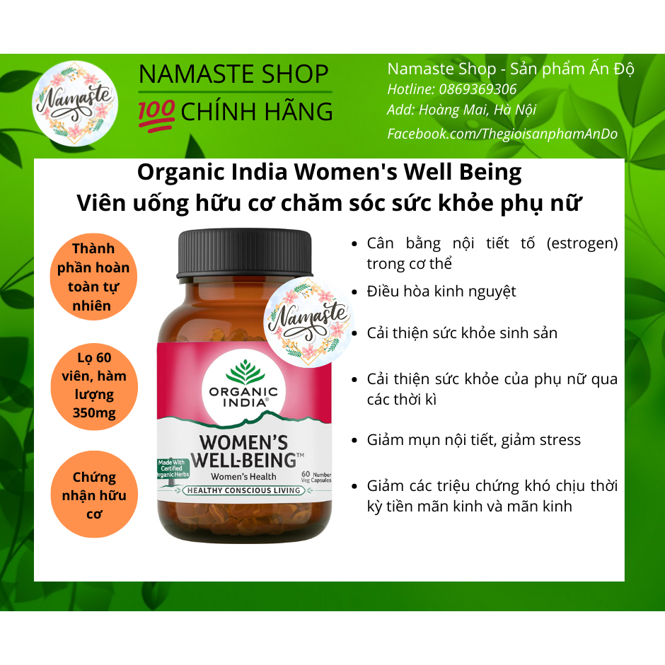 Viên Uống Chăm Sóc Sức Khỏe Phụ Nữ, Điều Hòa Nội Tiết Tố - Organic India Women's Well Being (WWB) 60 viên