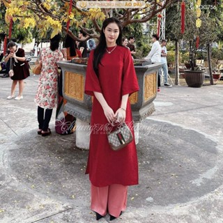 Áo dài Tết 2026 dáng suông xưa cách tân nữ may sẵn cổ tròn xuông bầu dự tiệc cưới hỏi lễ đẹp ADC756