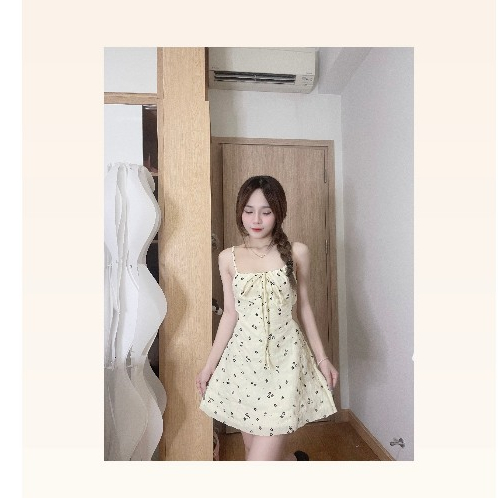 D75 Đầm nữ 2 dây hoa nhí khoét eo tôn dáng phù hợp đi tiệc đi sinh nhật