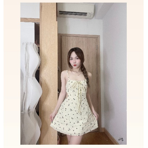 D75 Đầm nữ 2 dây hoa nhí khoét eo tôn dáng phù hợp đi tiệc đi sinh nhật