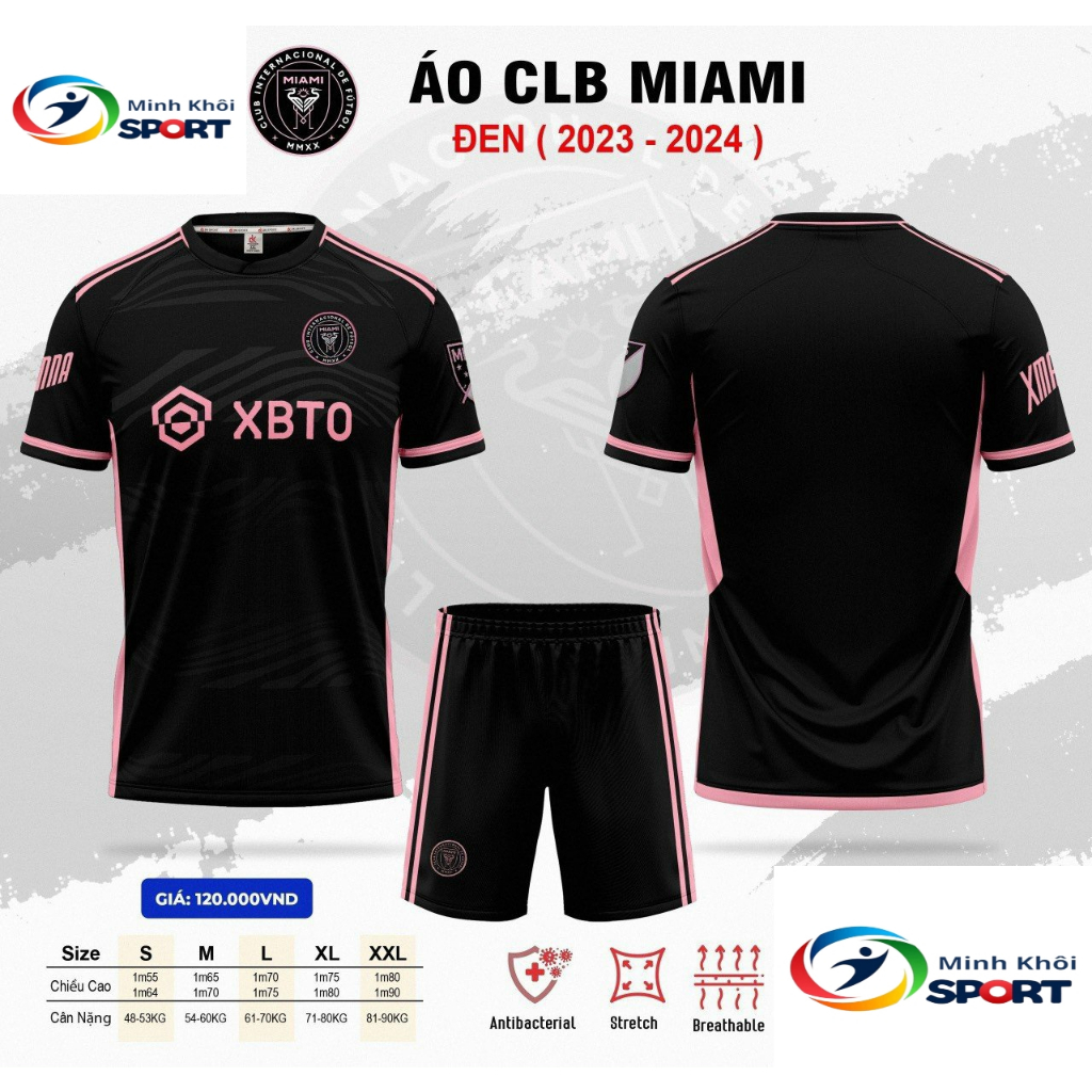 Bộ Quần Áo Đá Banh CLB MIAMI Đen, Trắng, Trắng Hồng