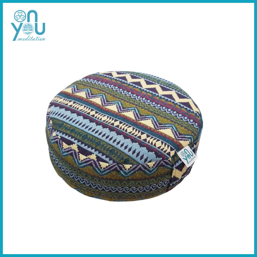 Bồ Đoàn tròn vỏ đậu xanh (Đệm Thiền) - Họa tiết Thổ Cẩm, Đường kính 30cm cao 9cm - OnYou Meditation