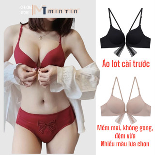 Áo Lót Su Non Không Gọng Cài Trước Phối Nơ Xinh Sau Lưng- Áo ngực cài trước, nơ lưng nâng đẩy  [Hồng Xù]