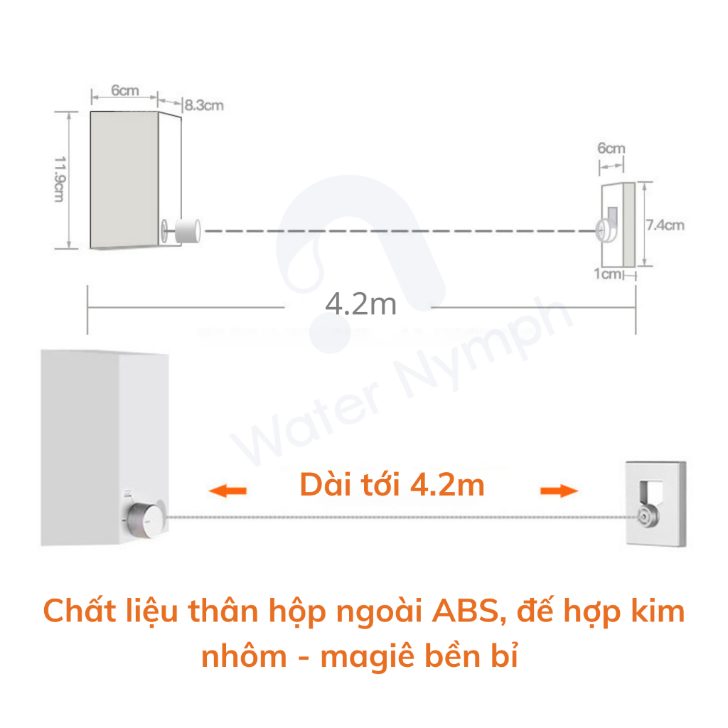 Dây phơi đồ dây treo quần áo thu gọn dài 4.2m, dây treo rèm cửa sào phơi đồ đơn Dây treo quần minh kèm keo dán và ốc