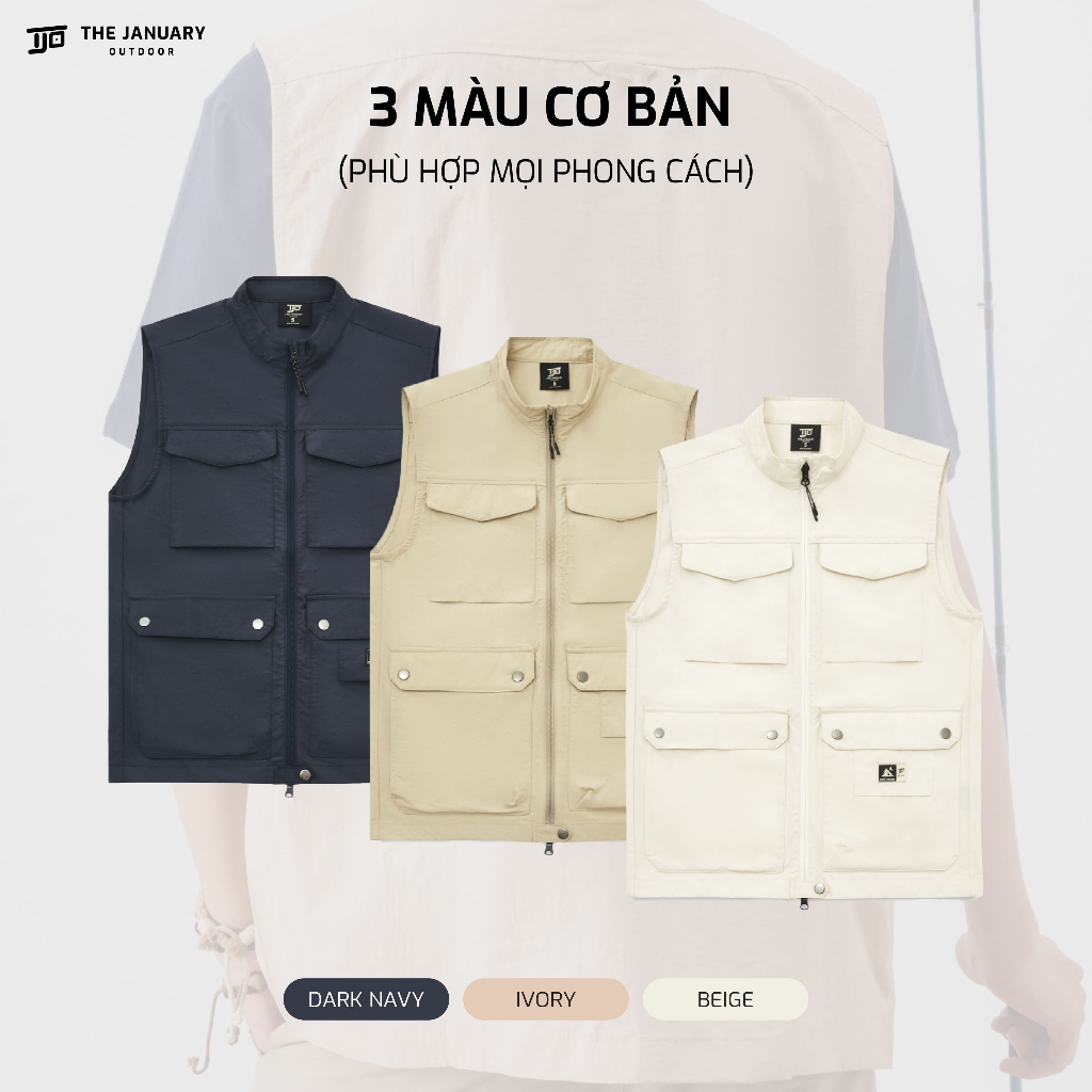 Áo gile túi hộp nam nữ đa năng TJO chất dù kháng nước nhẹ đứng form có khoá 3 màu WANDERLUST GILE TJOH12