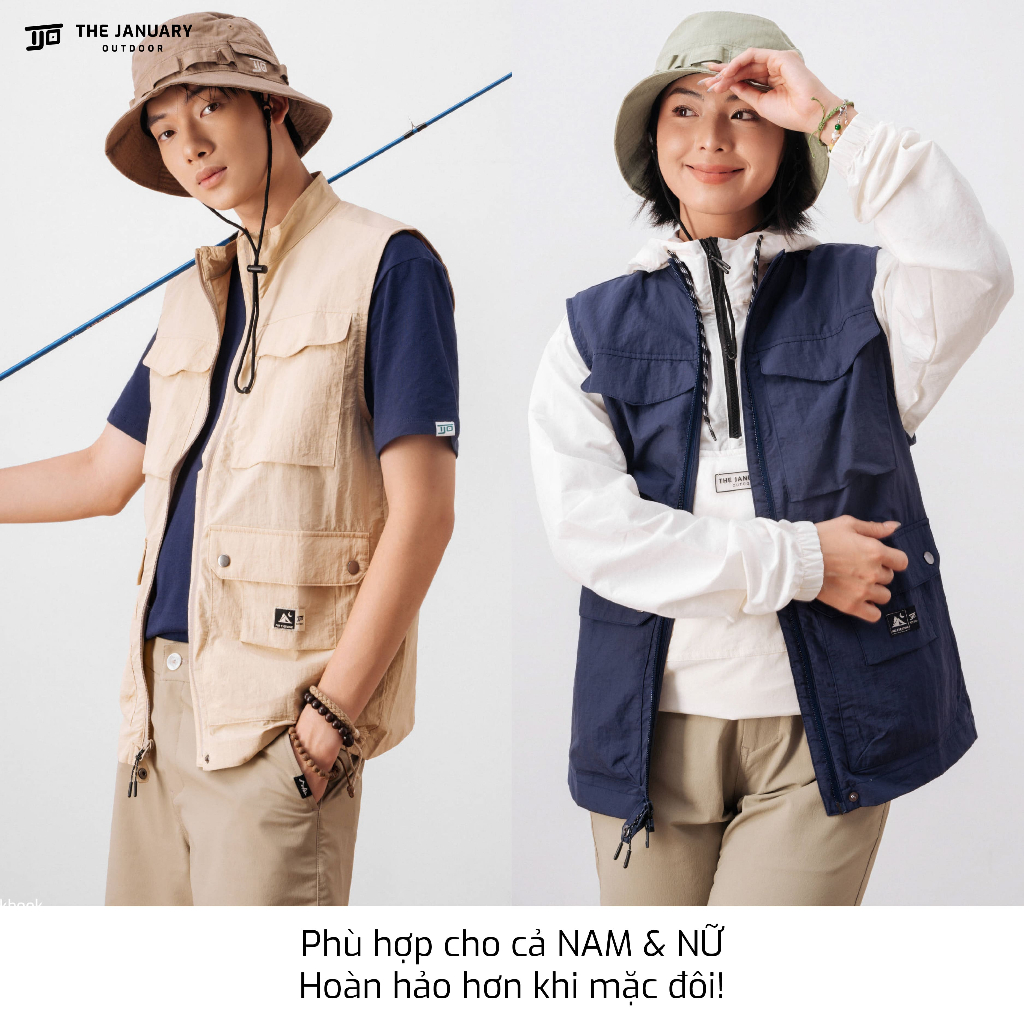 Áo gile túi hộp nam nữ đa năng TJO chất dù kháng nước nhẹ đứng form có khoá 3 màu WANDERLUST GILE TJOH12