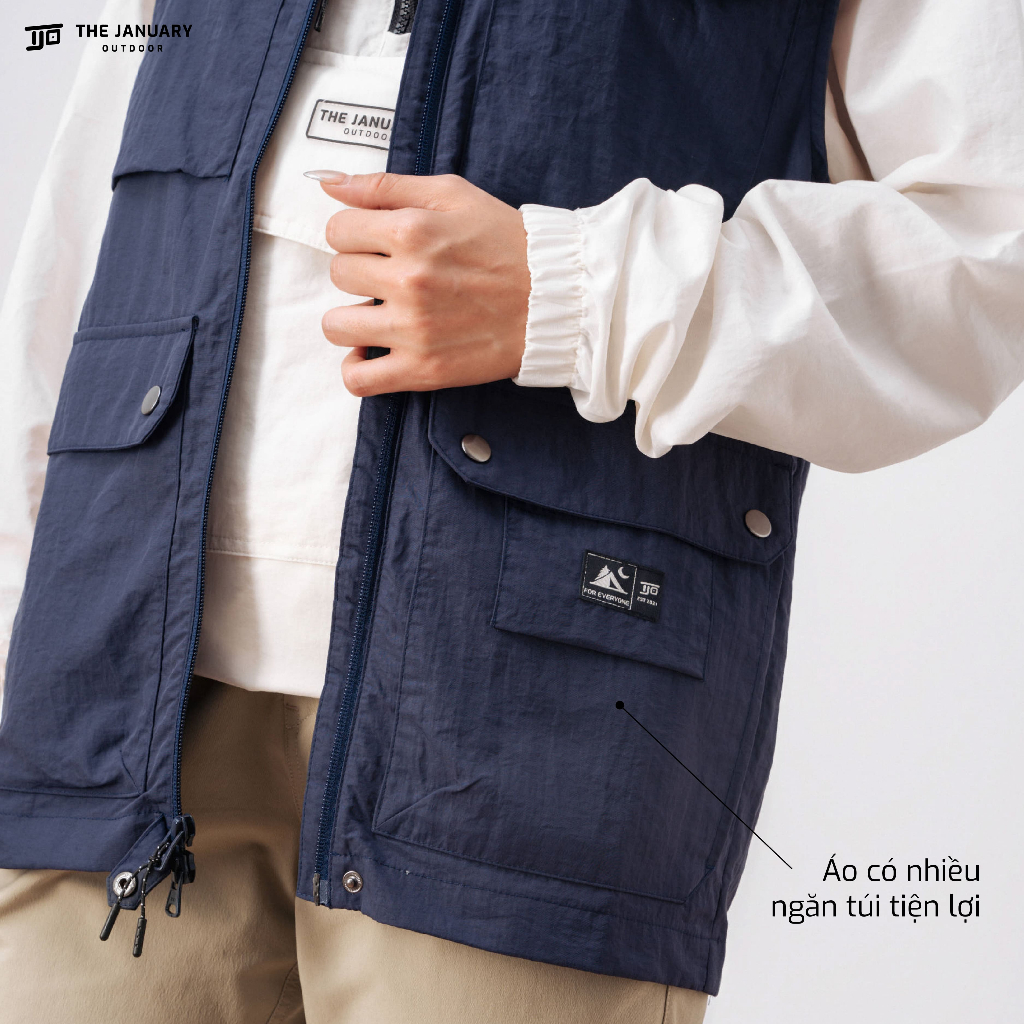 Áo gile túi hộp nam nữ đa năng TJO chất dù kháng nước nhẹ đứng form có khoá 3 màu WANDERLUST GILE TJOH12