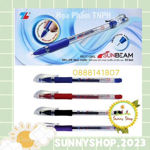 NGUYÊN HỘP 20 CÂY bút bi nước màu xanh màu đỏ màu tím Thiên Long CÓ NẮP GEL 08