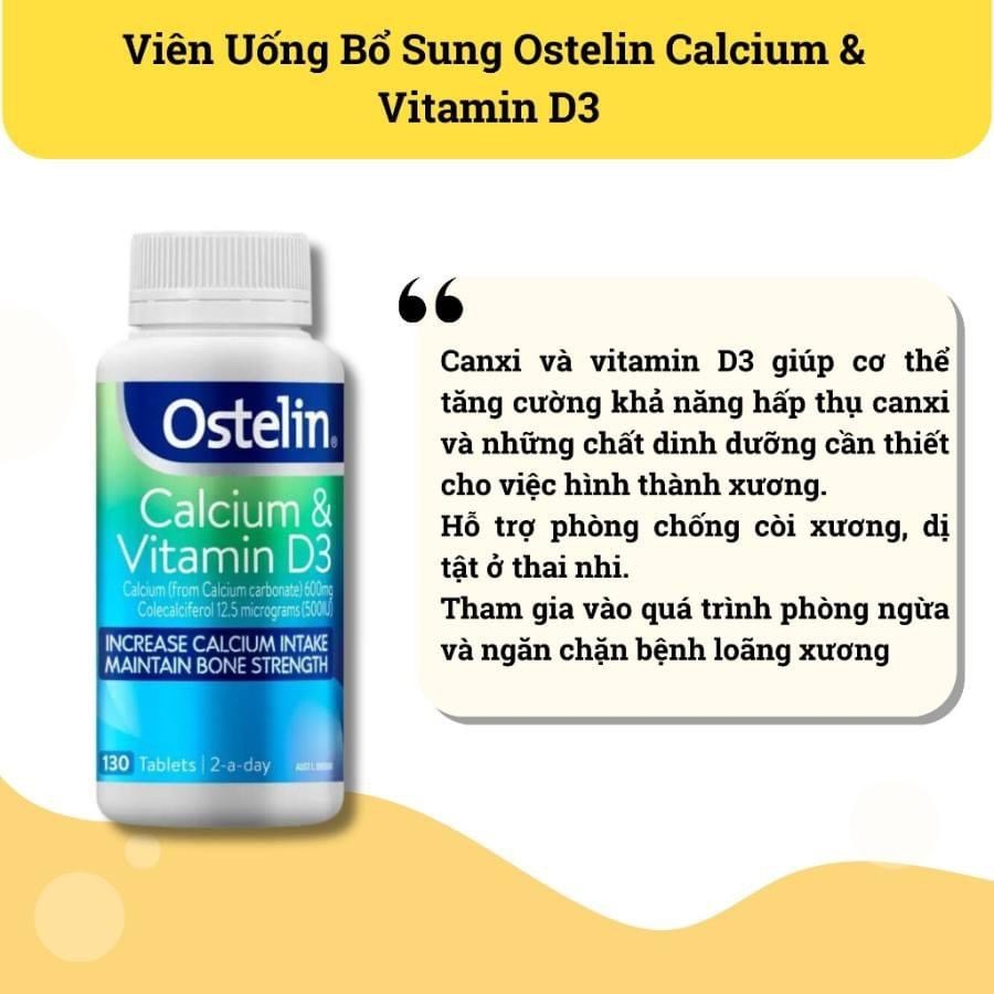 Viên uống Ostelin Calcium & Vitamin D3 bổ sung canxi và vitamin d3130 viên cho mẹ bầu