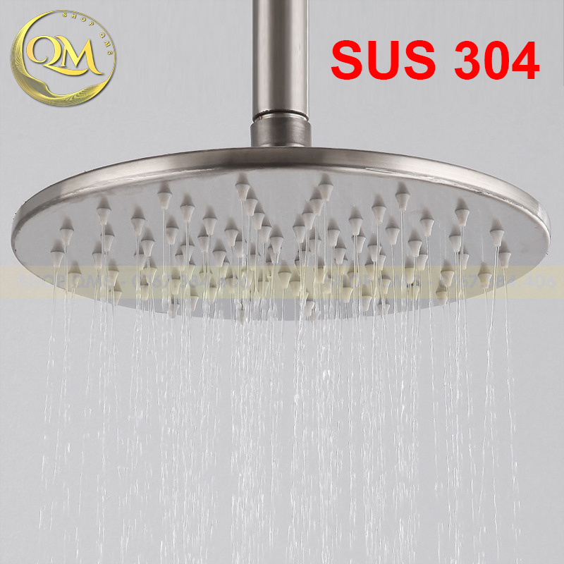 Bát sen tắm đứng 20cm Inox 304 loại dày màu trắng mờ với cổ xoay linh hoạt 306 độ cao cấp dùng cho bộ sen cây tắm đứng
