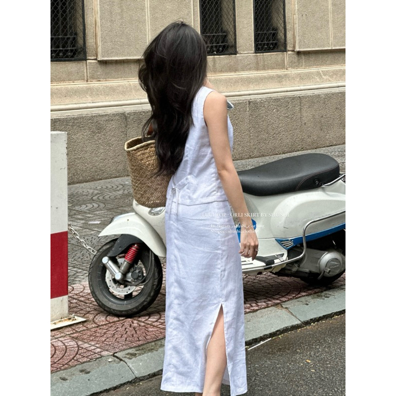 𝐎𝐫𝐥𝐢 𝐒𝐤𝐢𝐫𝐭 - Chân Váy Xẻ Tà Linen Tưng Cao Cấp