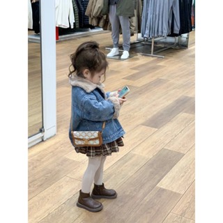 Áo Khoác Denim Lót Lông Mềm - Hàng QCCC Bé Gái 2024