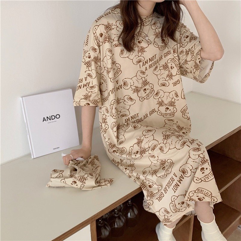 ̣̣̣̣̣̣ Váy ngủ cute trẻ trung họa tiết rễ thương xinh xắn HT021 🧅 Váy ngủ mặc nhà