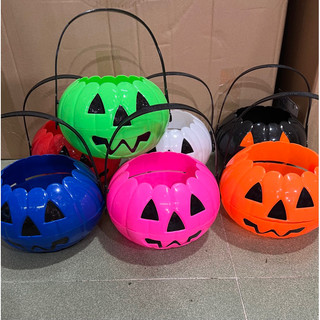 Giỏ bí Ngô đựng kẹo và trang trí Halloween 19cm nhiều màu