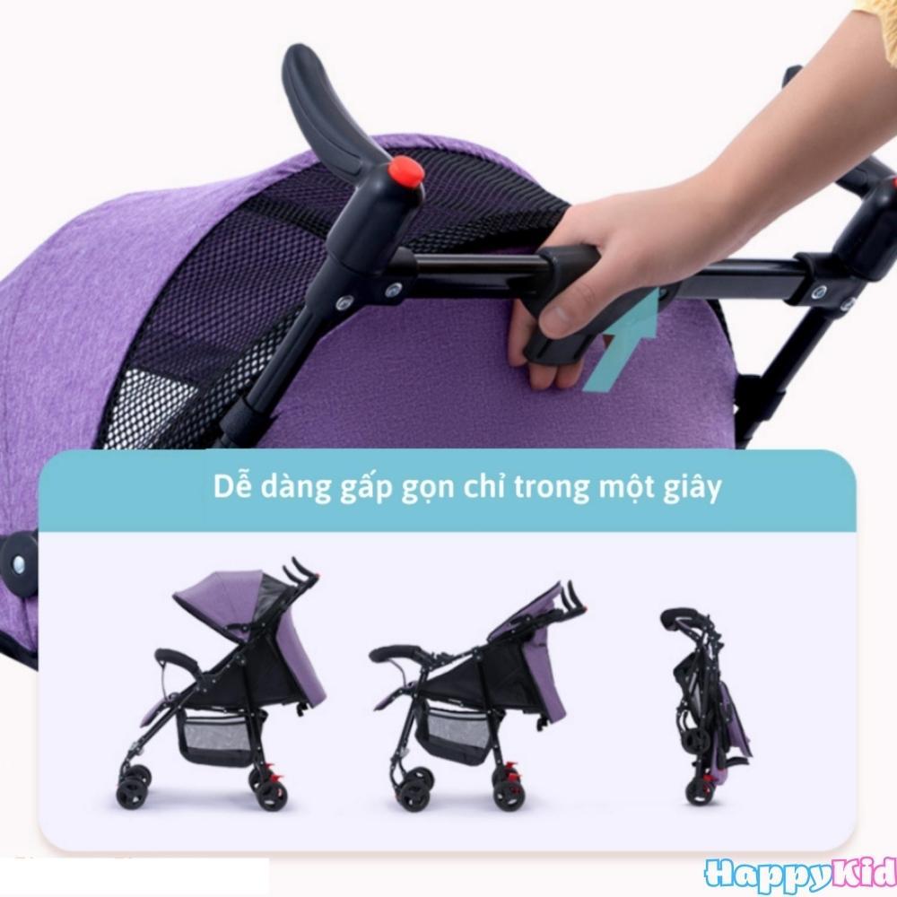 Xe đẩy gấp gọn cho bé cao cấp thiết kế chống gù cho bé rộng rãi thoáng mát HappyKid-008