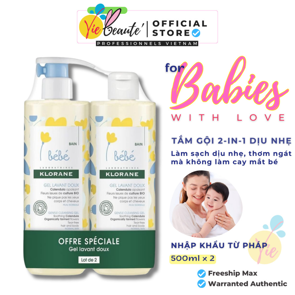COMBO Sữa tắm Bebe - Tắm gội cho bé Klorane Bebe