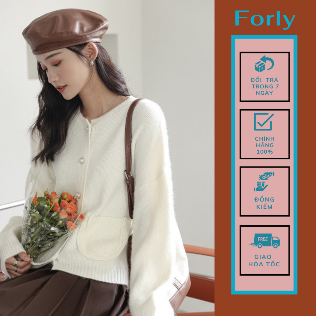 Áo khoác cardigan Forgirlstudio trơn chất dày dặn phối túi cúc ngọc FG116