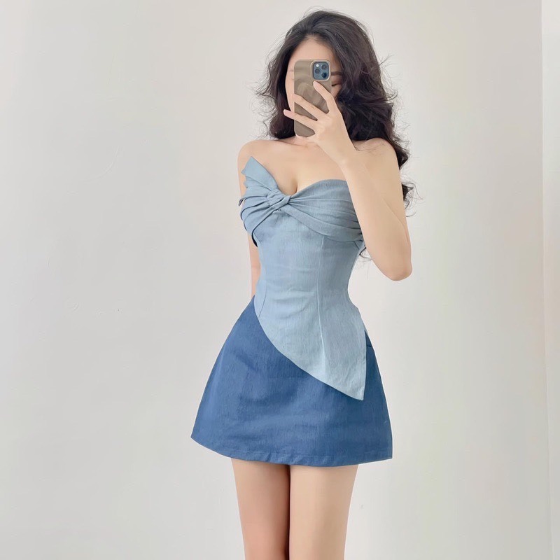 Set áo ống jeans chân váy