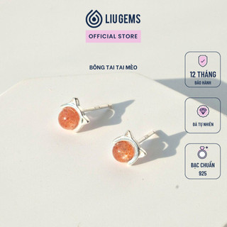 Bông Tai Bạc Nữ Tai Mèo Liugems Đính Đá Hạt Tròn Cá Tính Thời Trang Trẻ Trung BT08