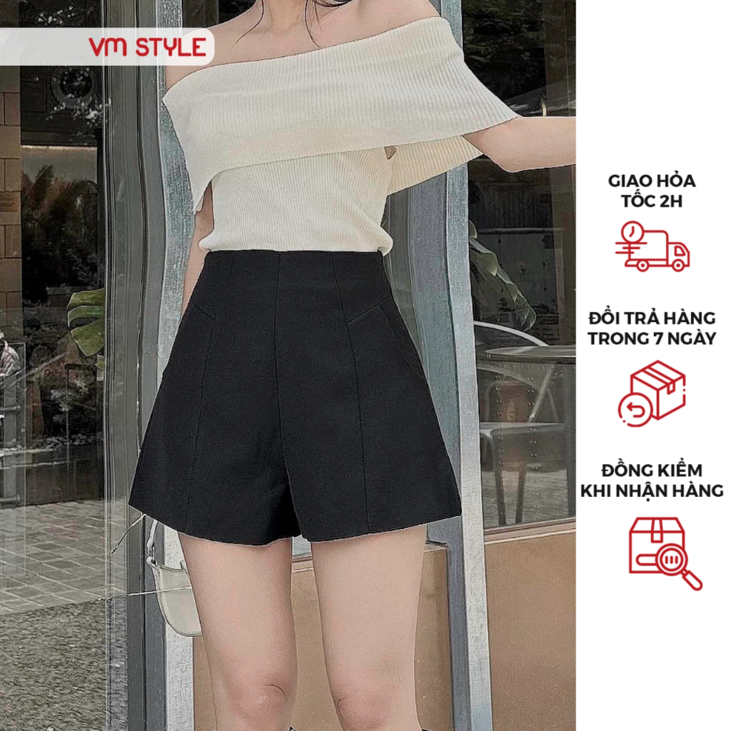 Quần short nữ VMSTYLE gấp li túi kiểu cạp cao ống rộng thời trang phối 2 lớp -9960- STU00038