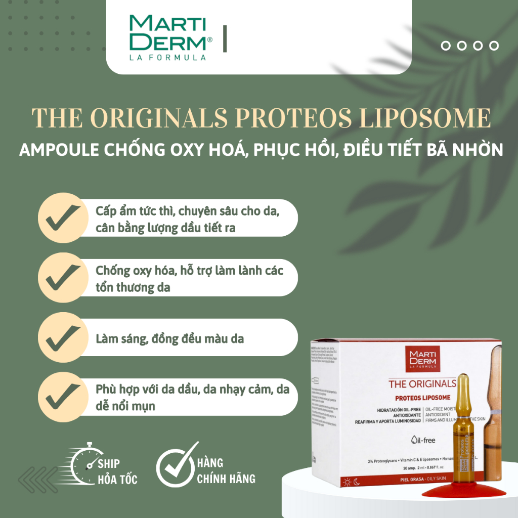 ống lẻ martiderm proteos liposome - ampoule chống oxy hoá, phục hồi, điều tiết bã nhờn