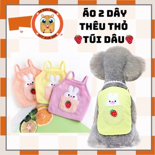 áo 2 dây / váy đầm có túi thêu thỏ con (vải đẹp) cho chó mèo