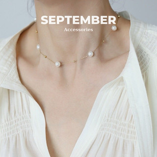 Dây chuyền, vòng cổ nữ titan mạ vàng 18k mix ngọc cao cấp - september accessories