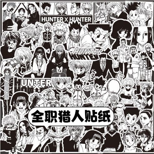 Set 70 stickers Hunter x Hunter | Miếng hình dán trắng đen DIY / không trùng, chống thấm nước