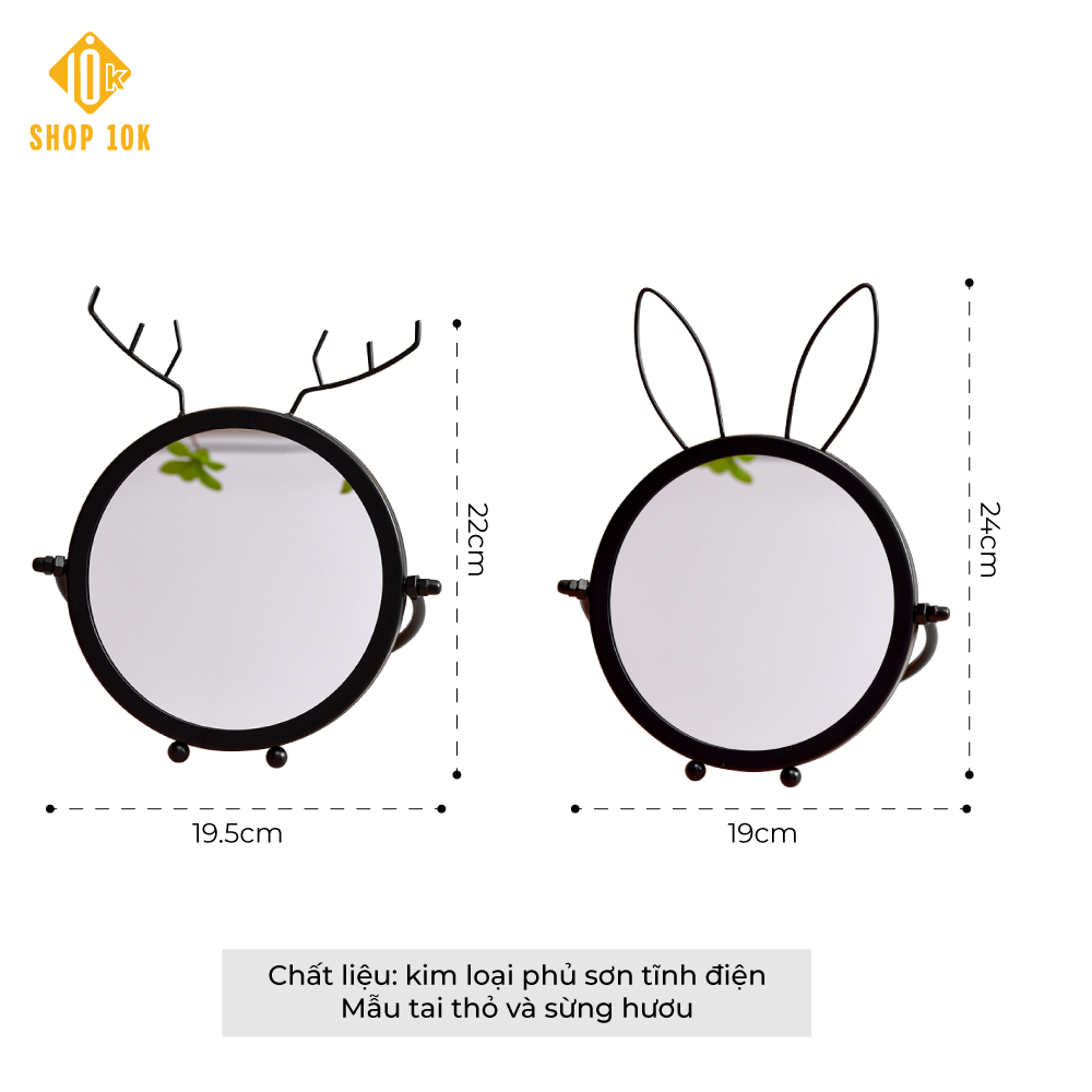 Gương tròn kim loại để bàn trang điểm phong cách châu âu đơn giản, dễ thương thanh lịch- SHOP10K
